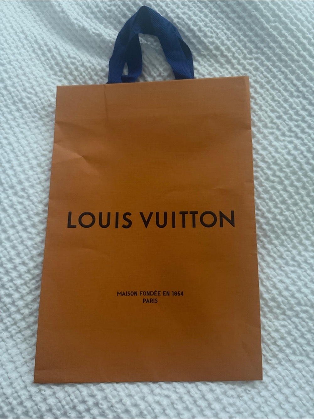 Louis Vuitton Orange Shopping Bag with Dark Blue Handles